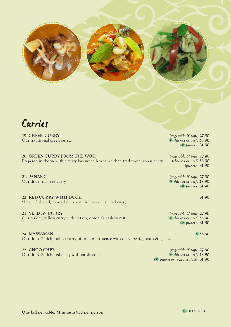 Menu, Thai Eatery