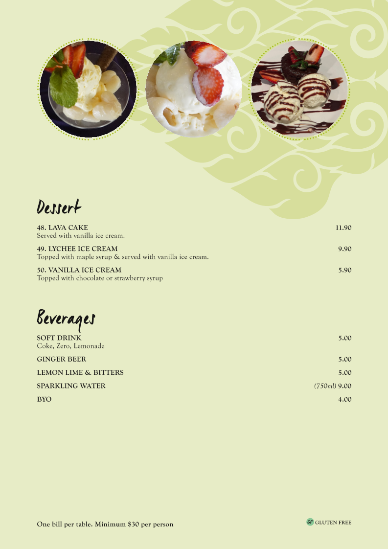 Menu, Thai Eatery