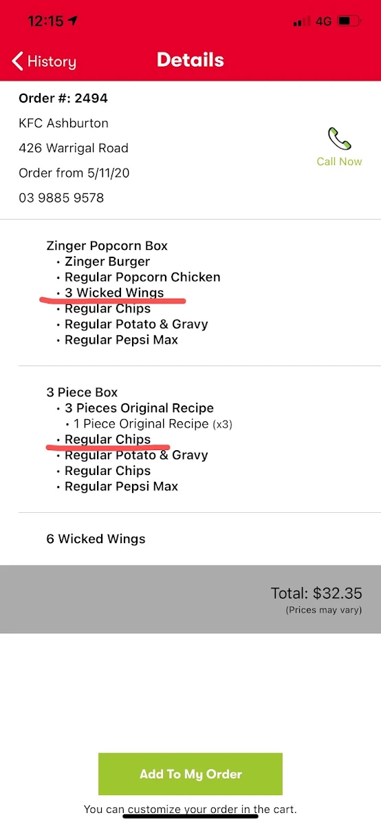 Menu, KFC Ashburton