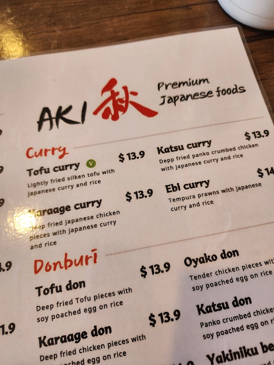 Menu, Aki 秋 Japanese Restaurant