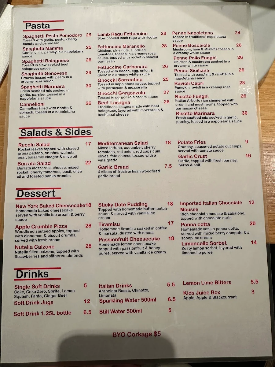 Menu, Maranello's Veloce Croydon Park
