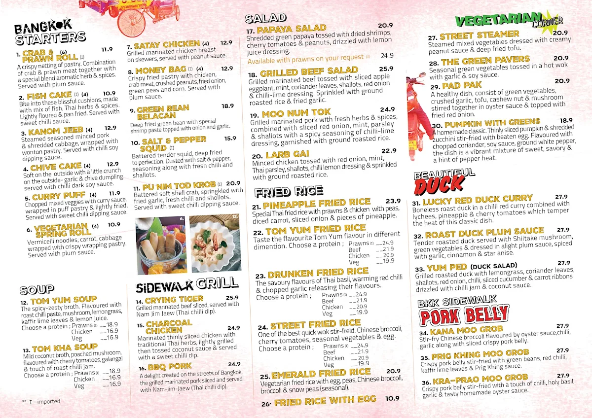Menu, Bangkok Sidewalk Express “LANE COVE NORTH”