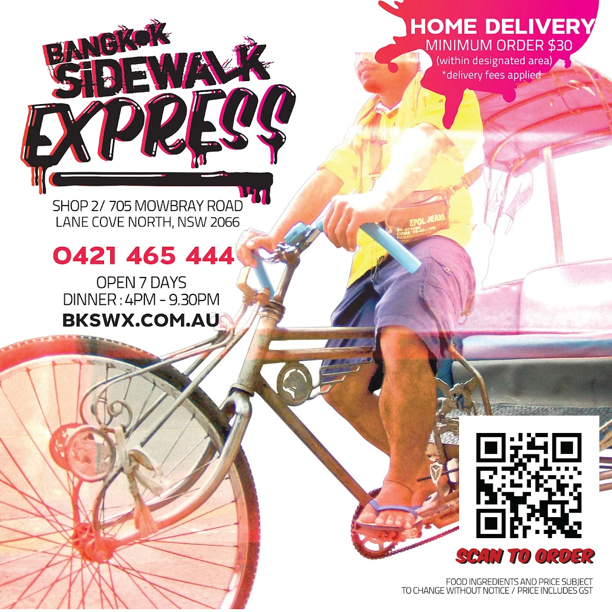 Menu, Bangkok Sidewalk Express “LANE COVE NORTH”