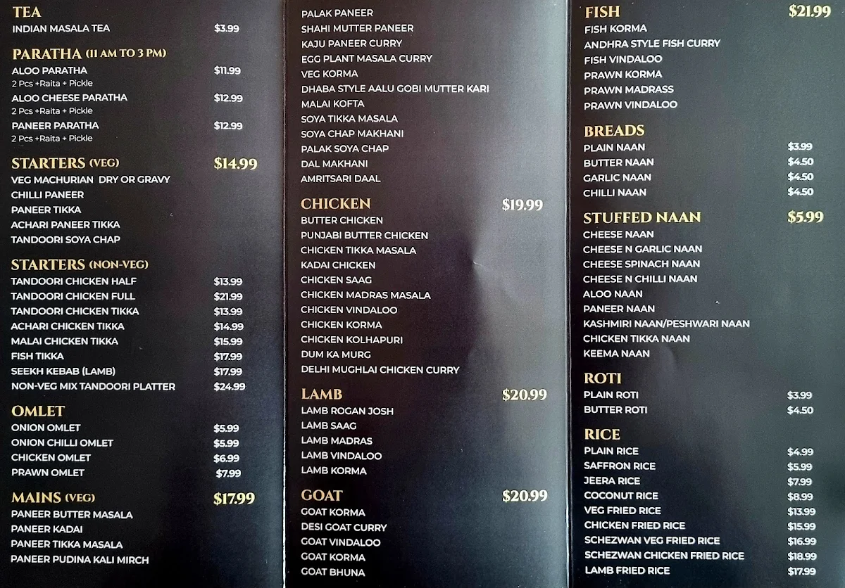 Menu, Curry Korma Indian Restaurant