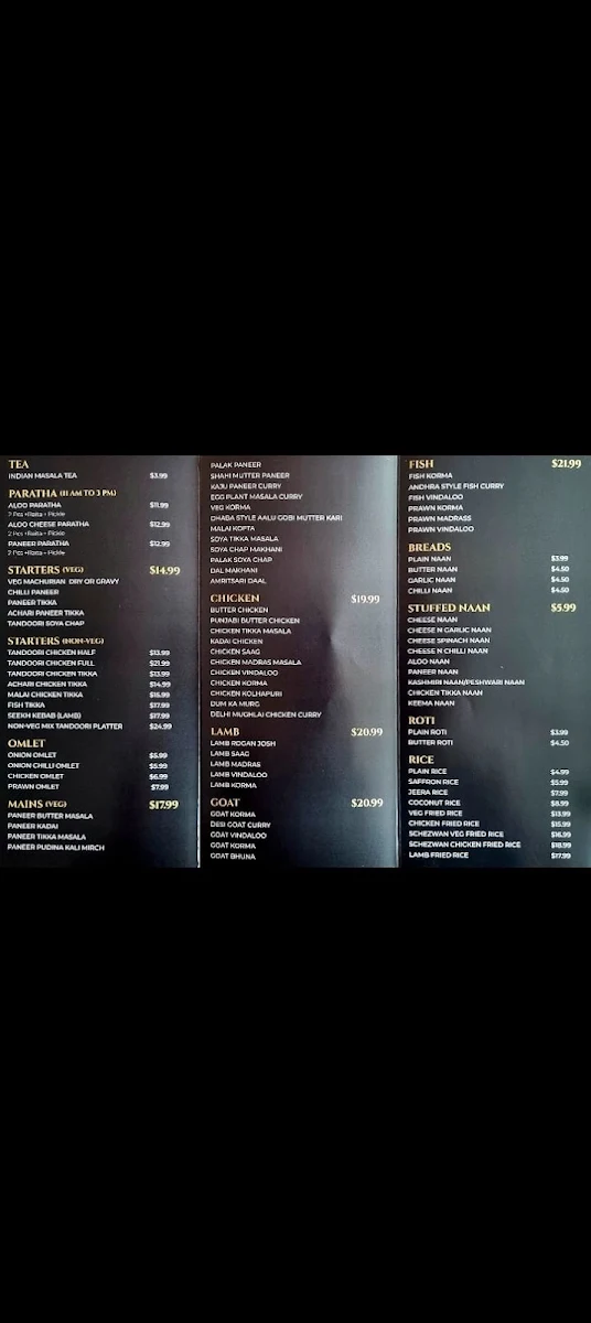Menu, Curry Korma Indian Restaurant