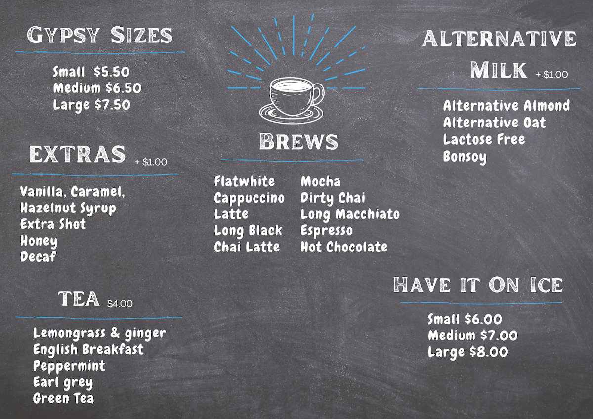 Menu, Gypsy Soul Coffee
