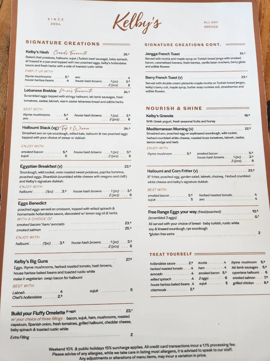 Menu, Moe's Table