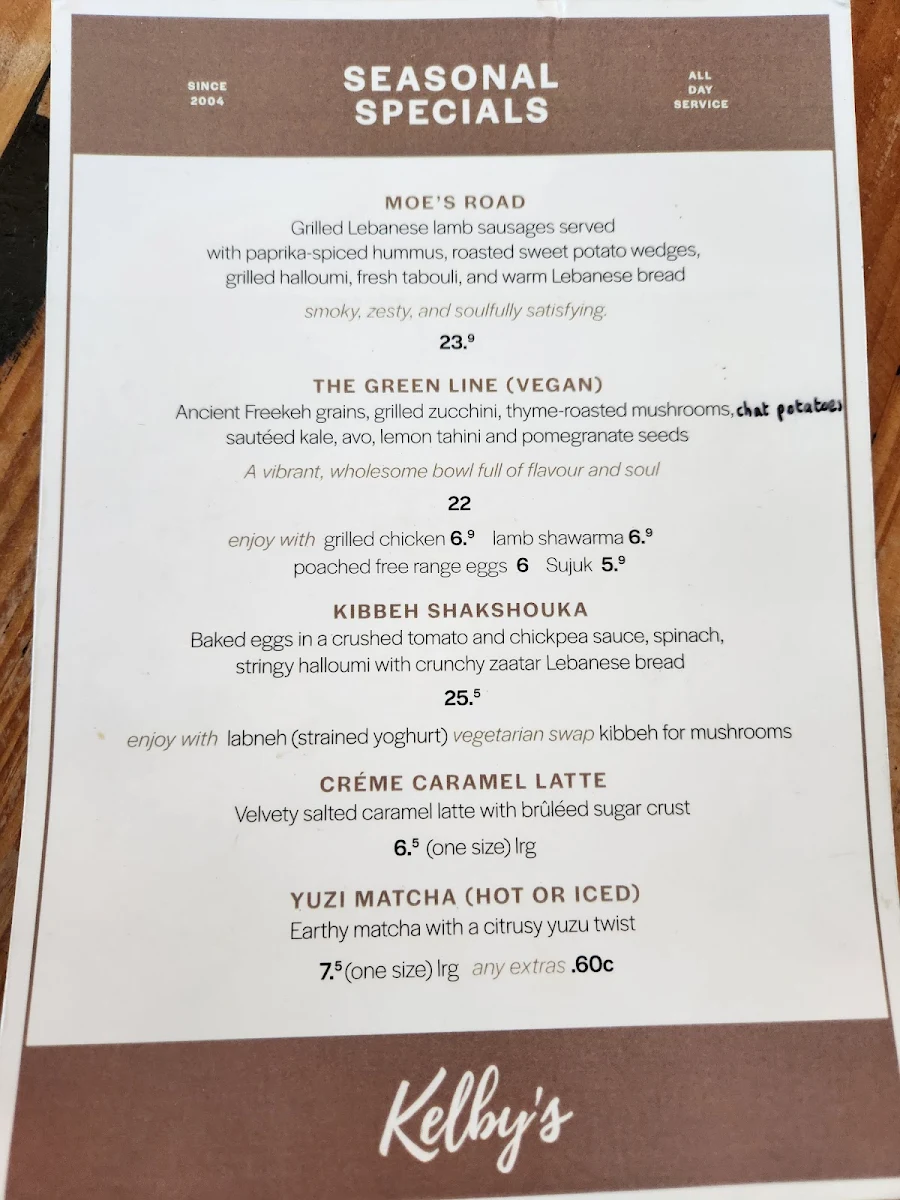 Menu, Moe's Table