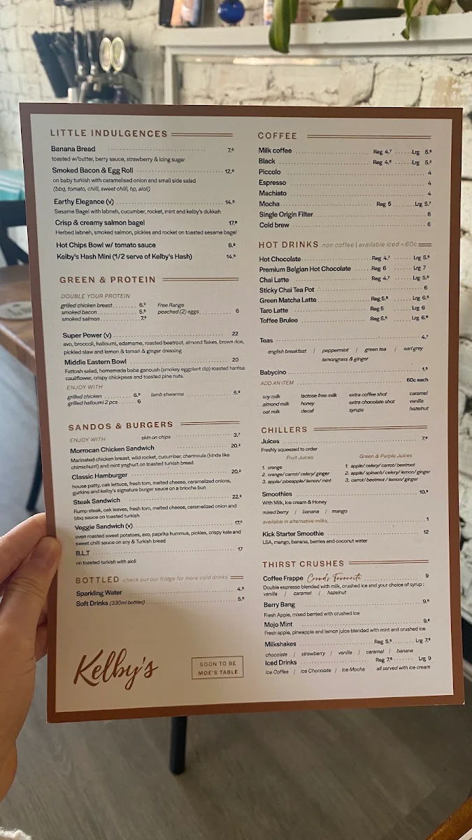 Menu, Moe's Table