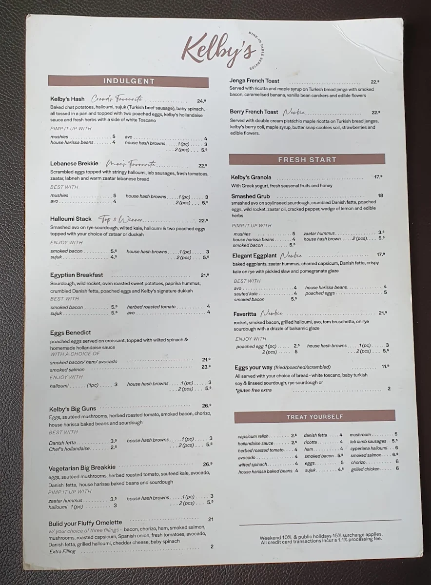 Menu, Moe's Table