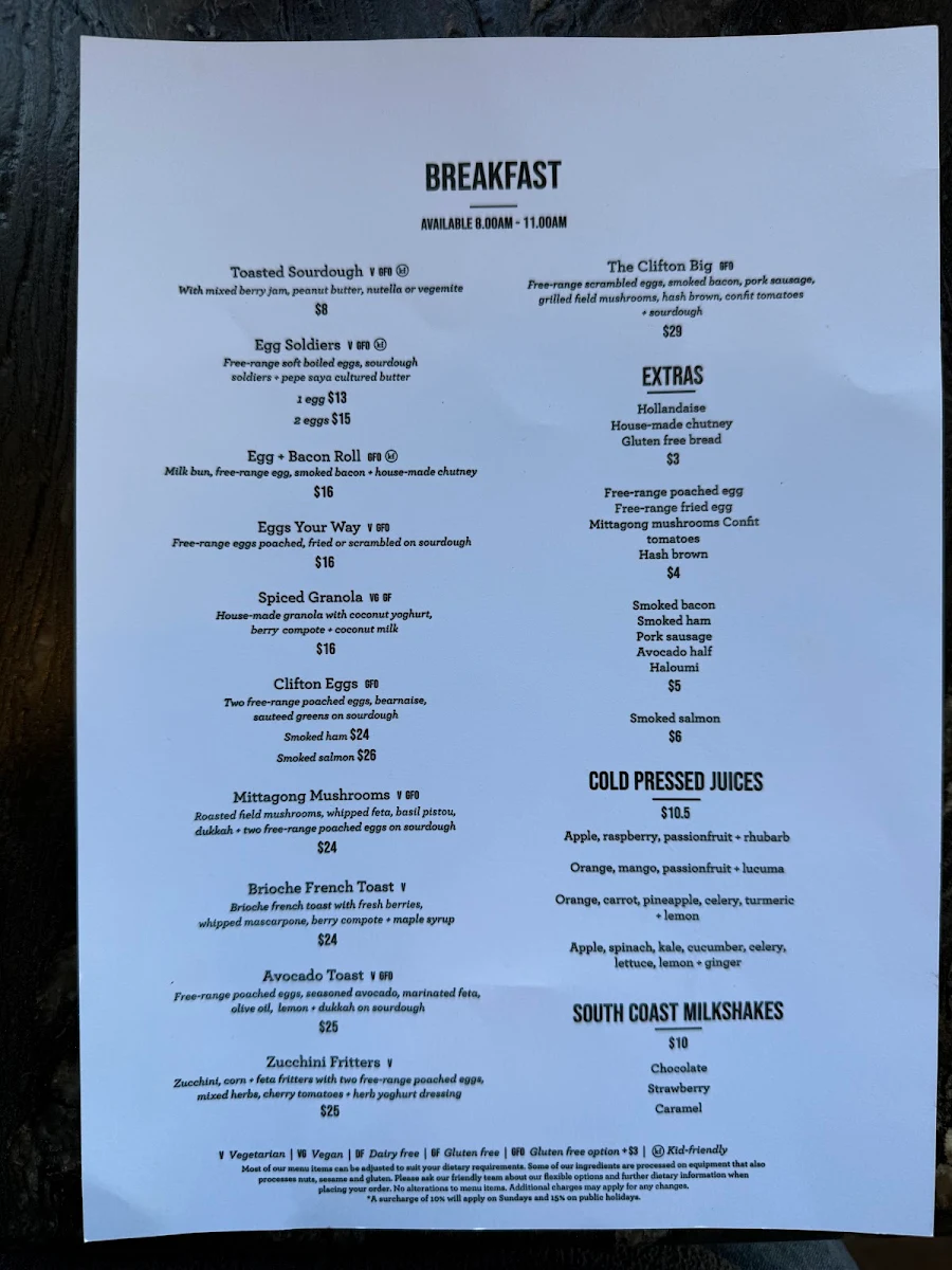 Menu, The Imperial at Clifton
