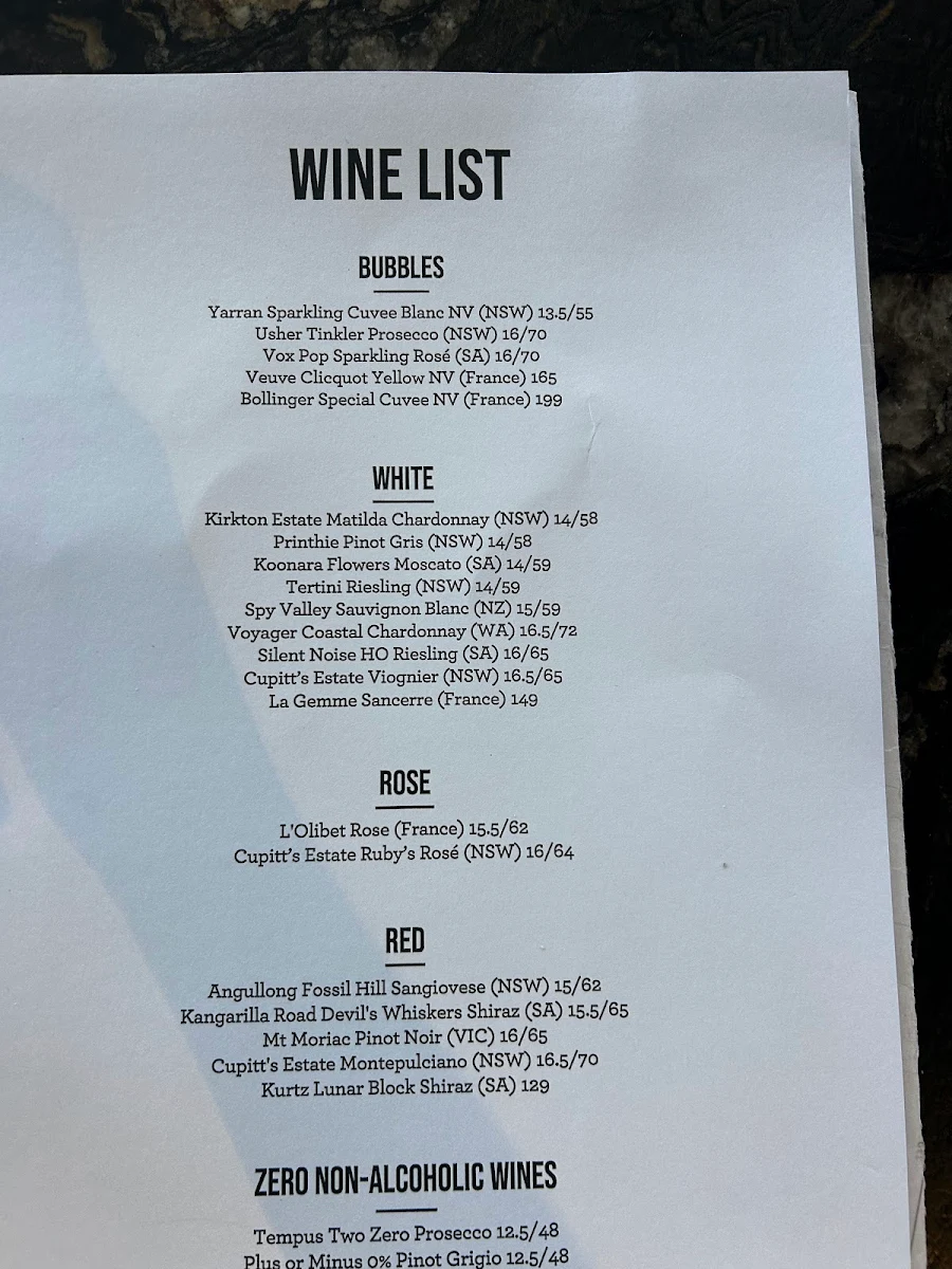 Menu, The Imperial at Clifton