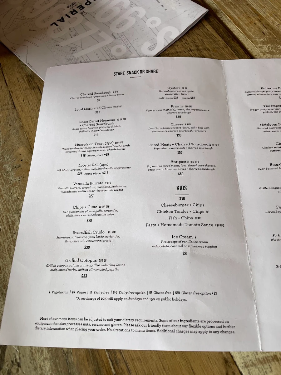Menu, The Imperial at Clifton