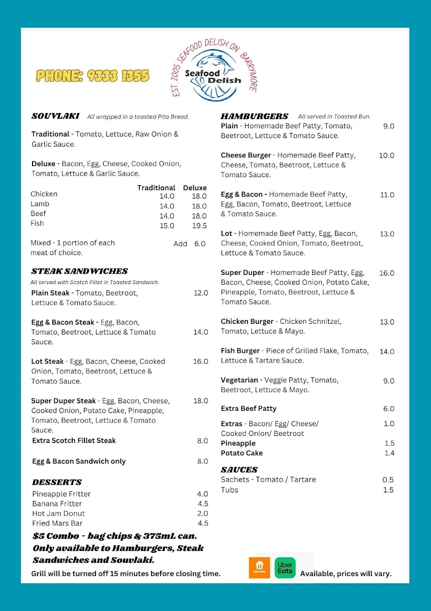 Menu, Seafood Delish