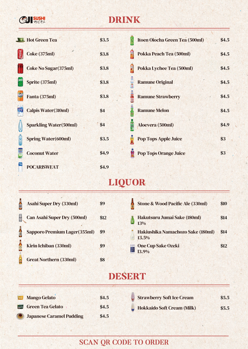 Menu, OJI SUSHI