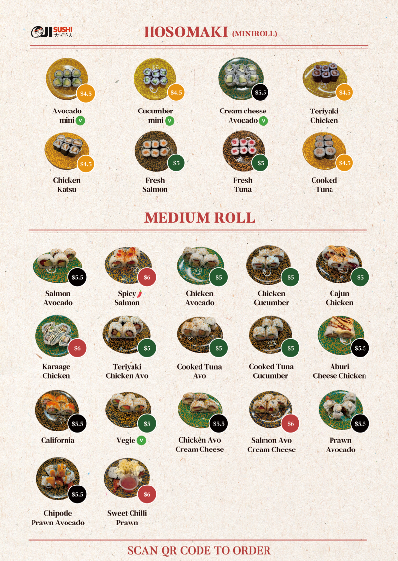 Menu, OJI SUSHI