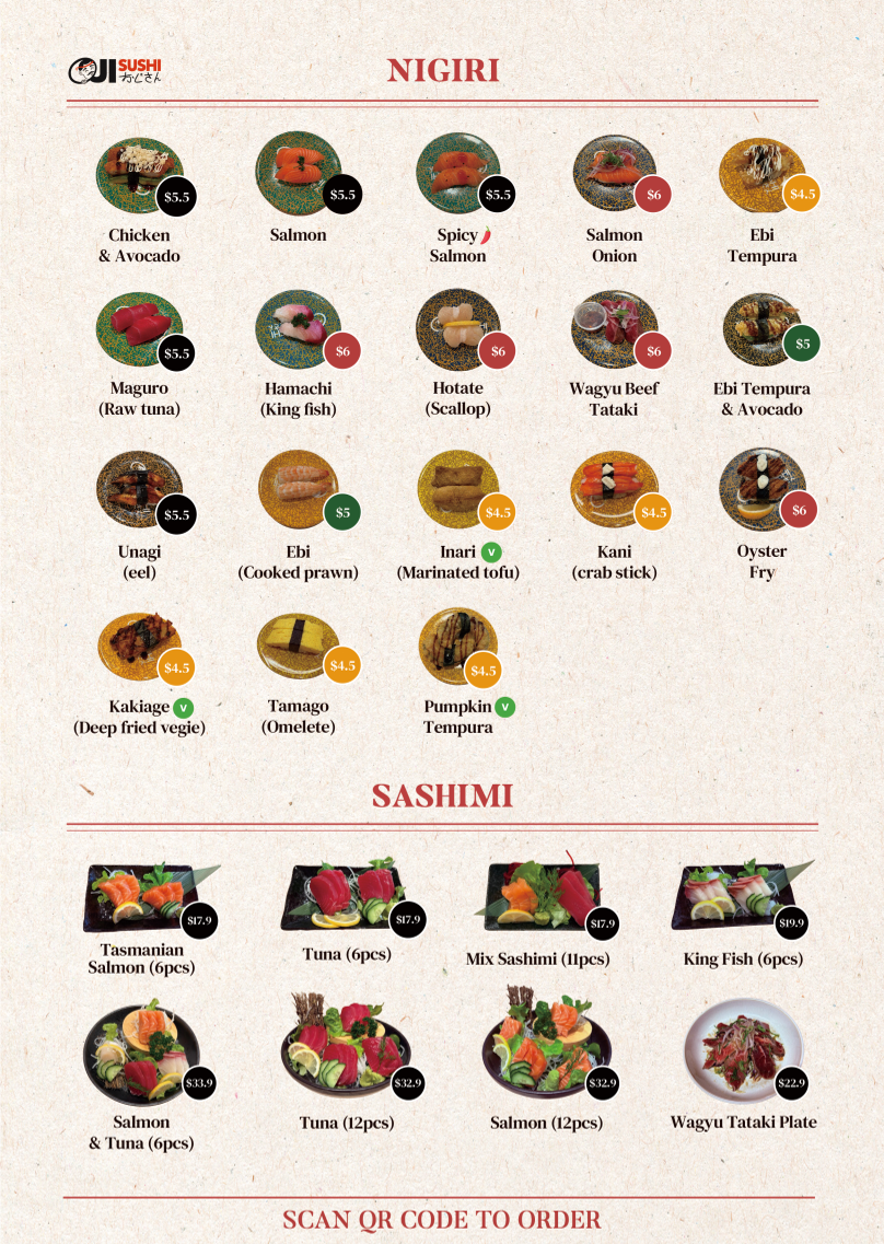 Menu, OJI SUSHI