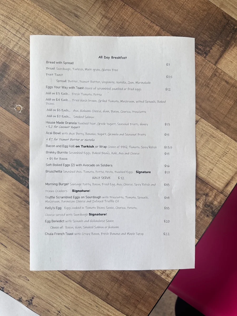 Menu, Orange lotus cafe