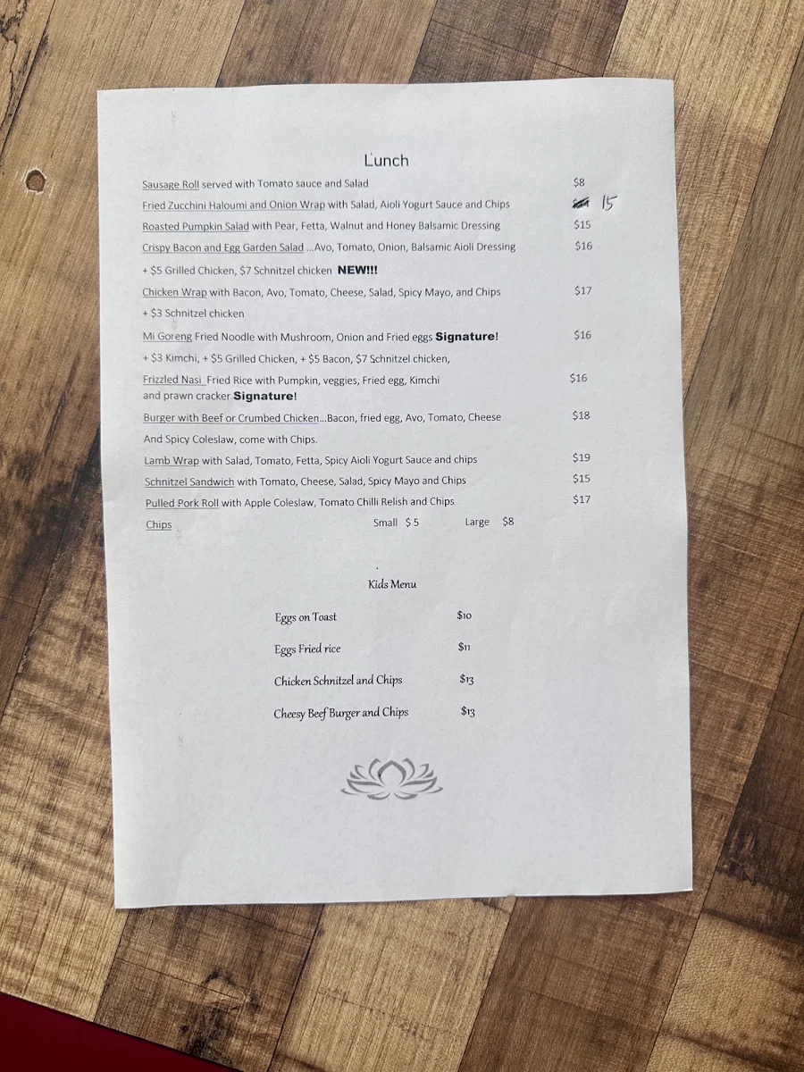 Menu, Orange lotus cafe