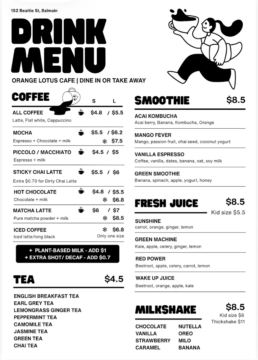 Menu, Orange lotus cafe