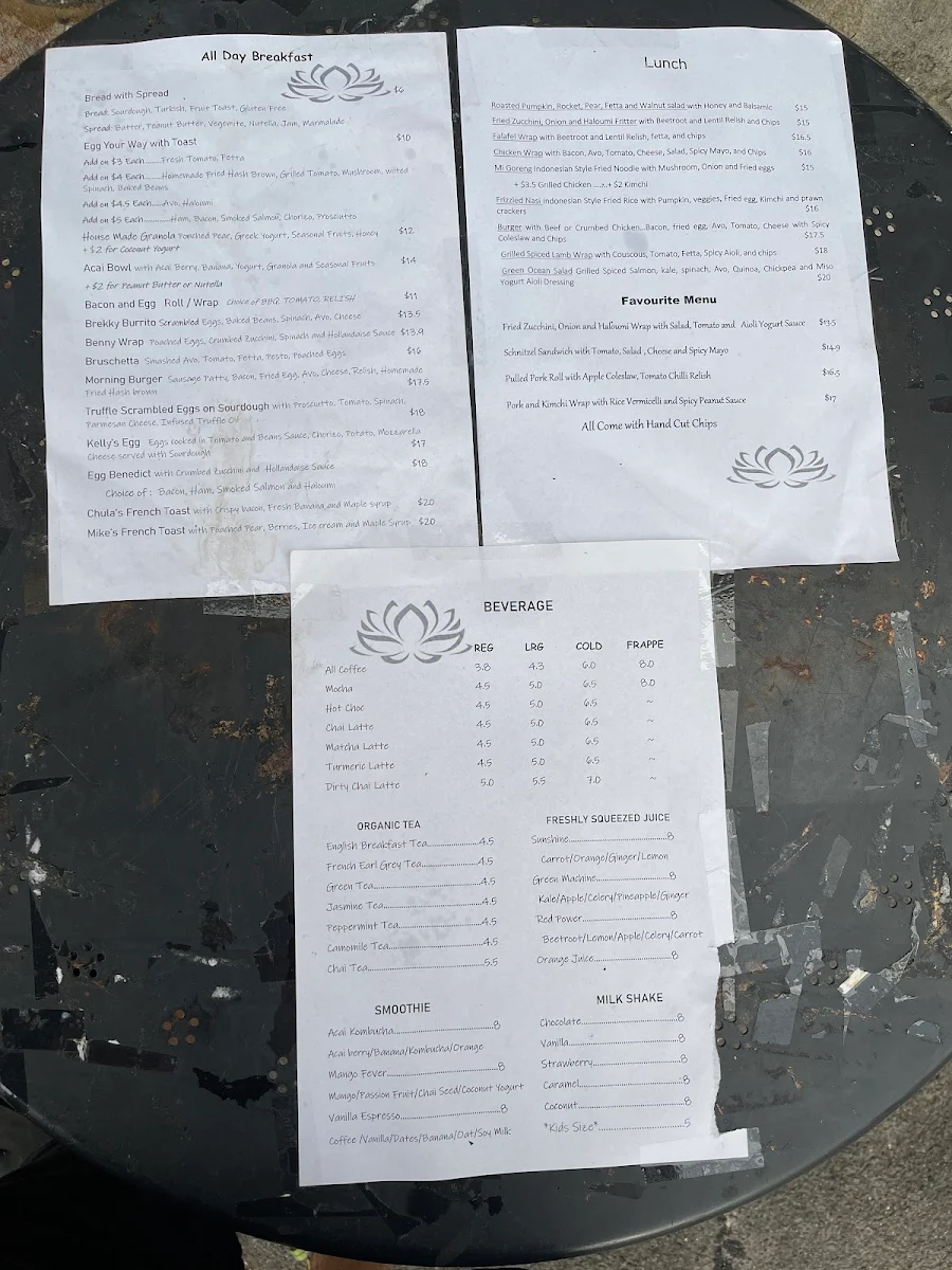 Menu, Orange lotus cafe