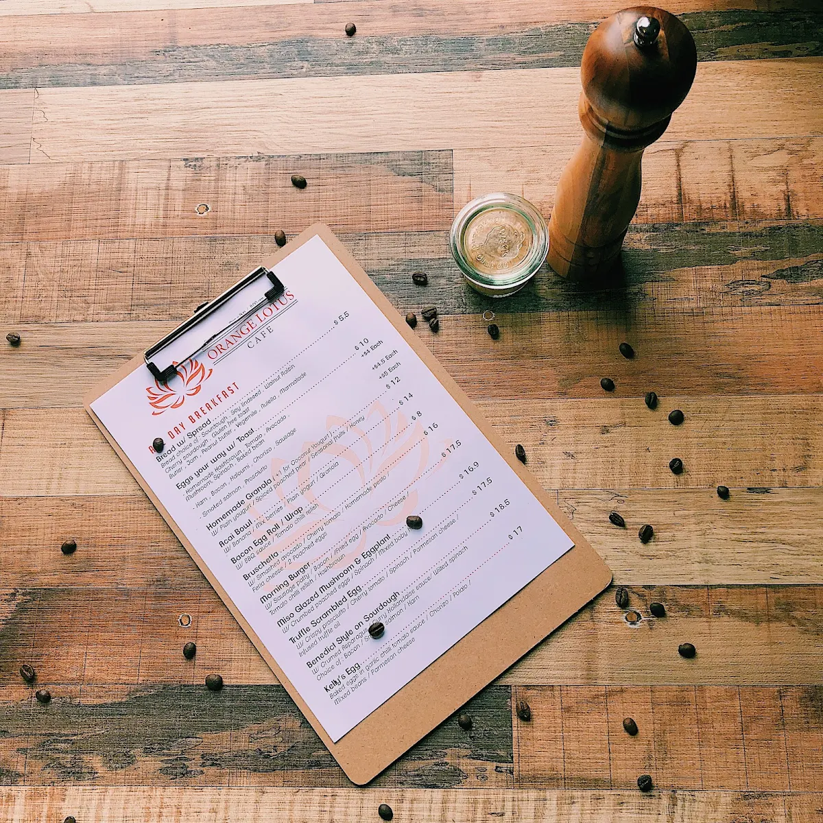 Menu, Orange lotus cafe