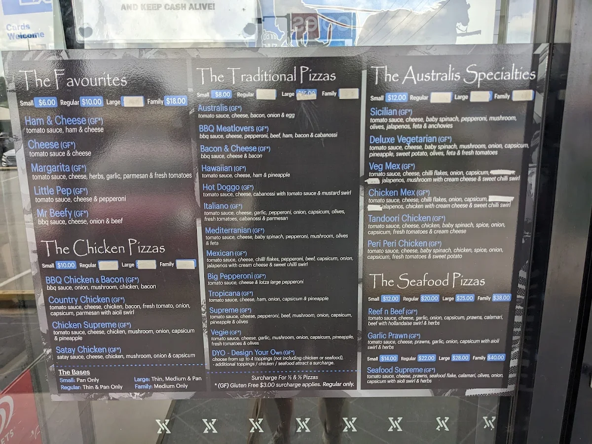 Menu, Australis Pizza