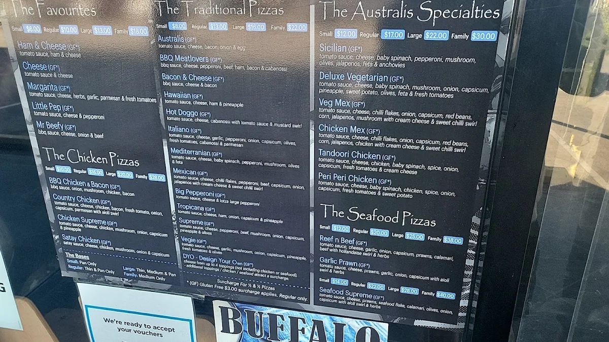 Menu, Australis Pizza