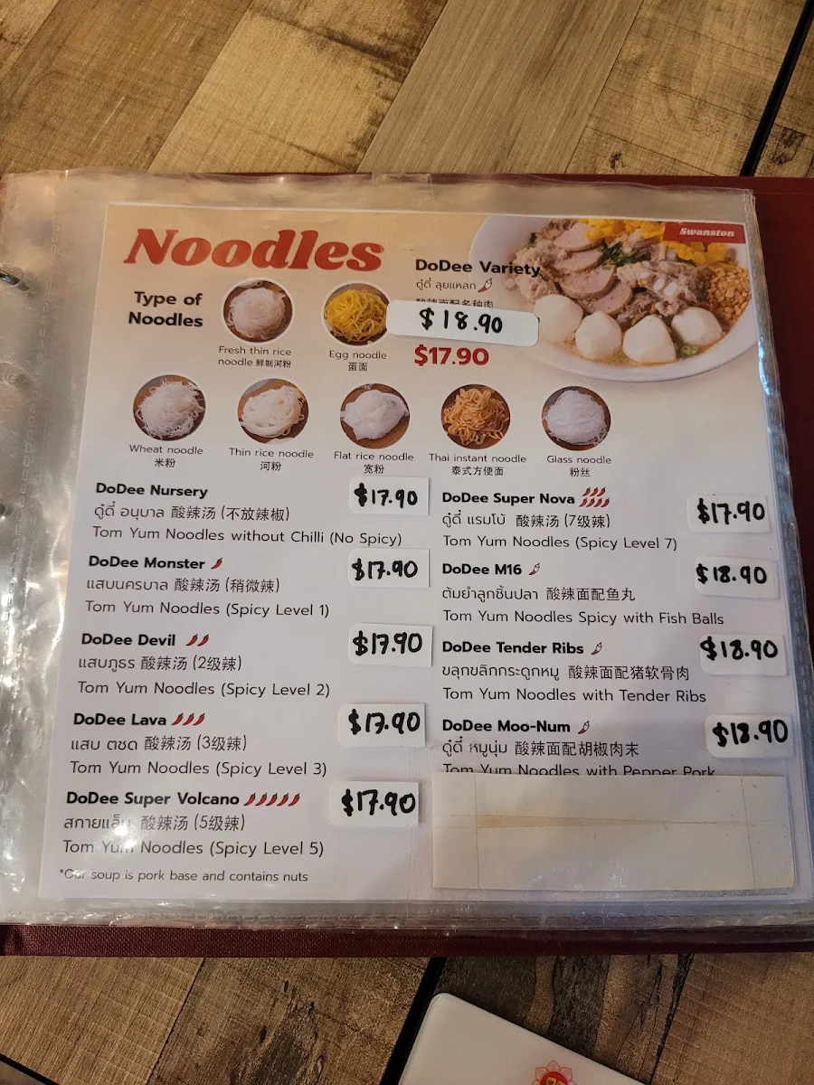 Menu, DoDee Paidang Swanston