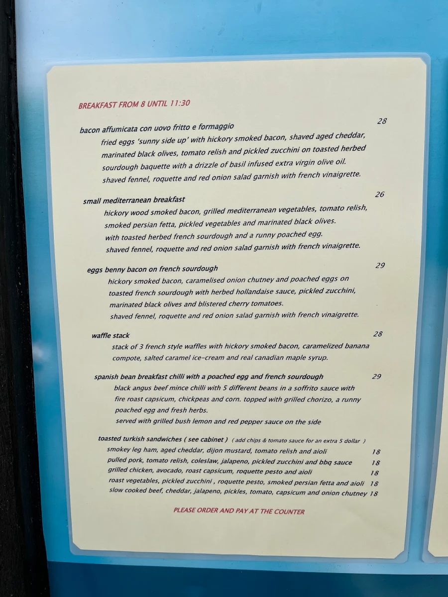 Menu, Alfresco's Garden Cafe