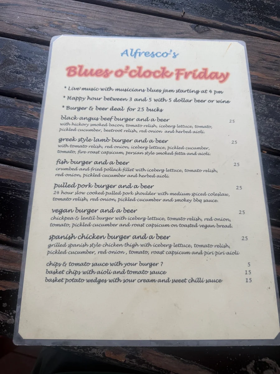 Menu, Alfresco's Garden Cafe