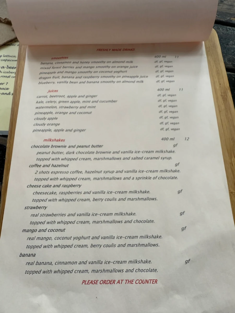 Menu, Alfresco's Garden Cafe