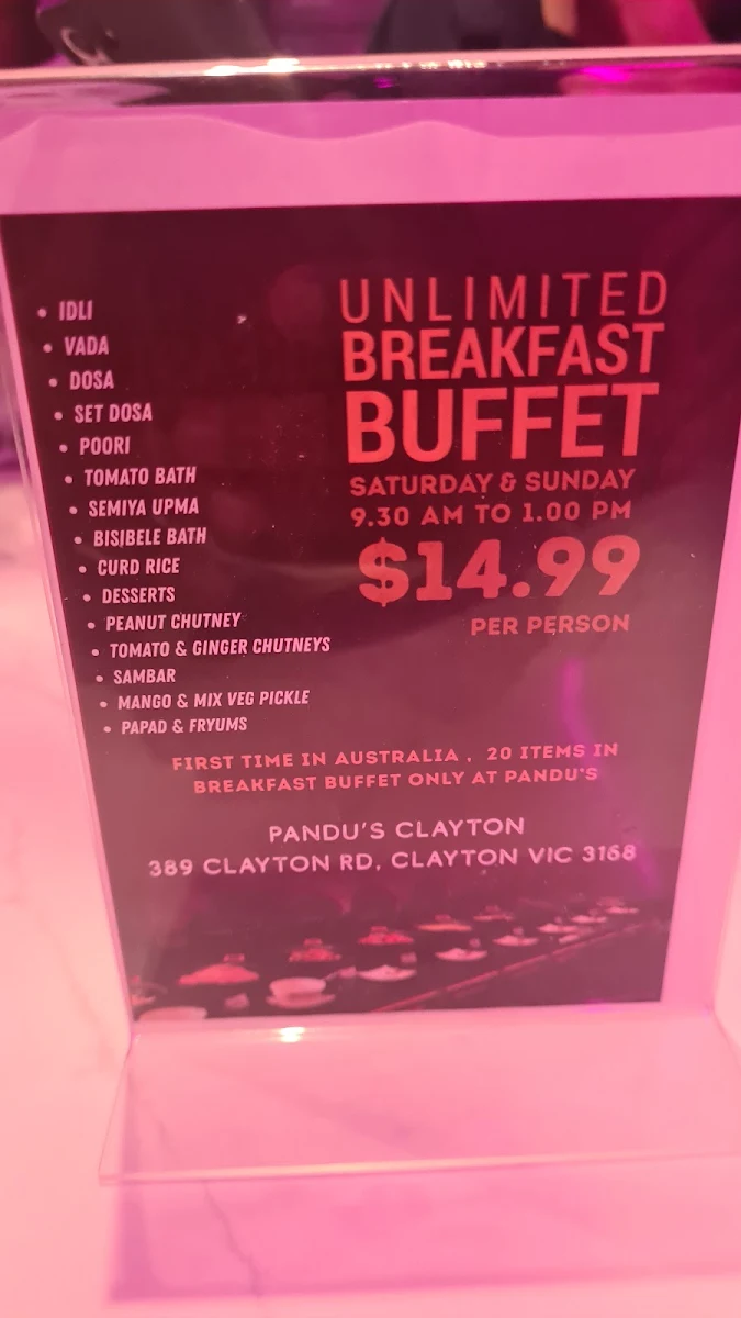 Menu, Pandu's - Clayton