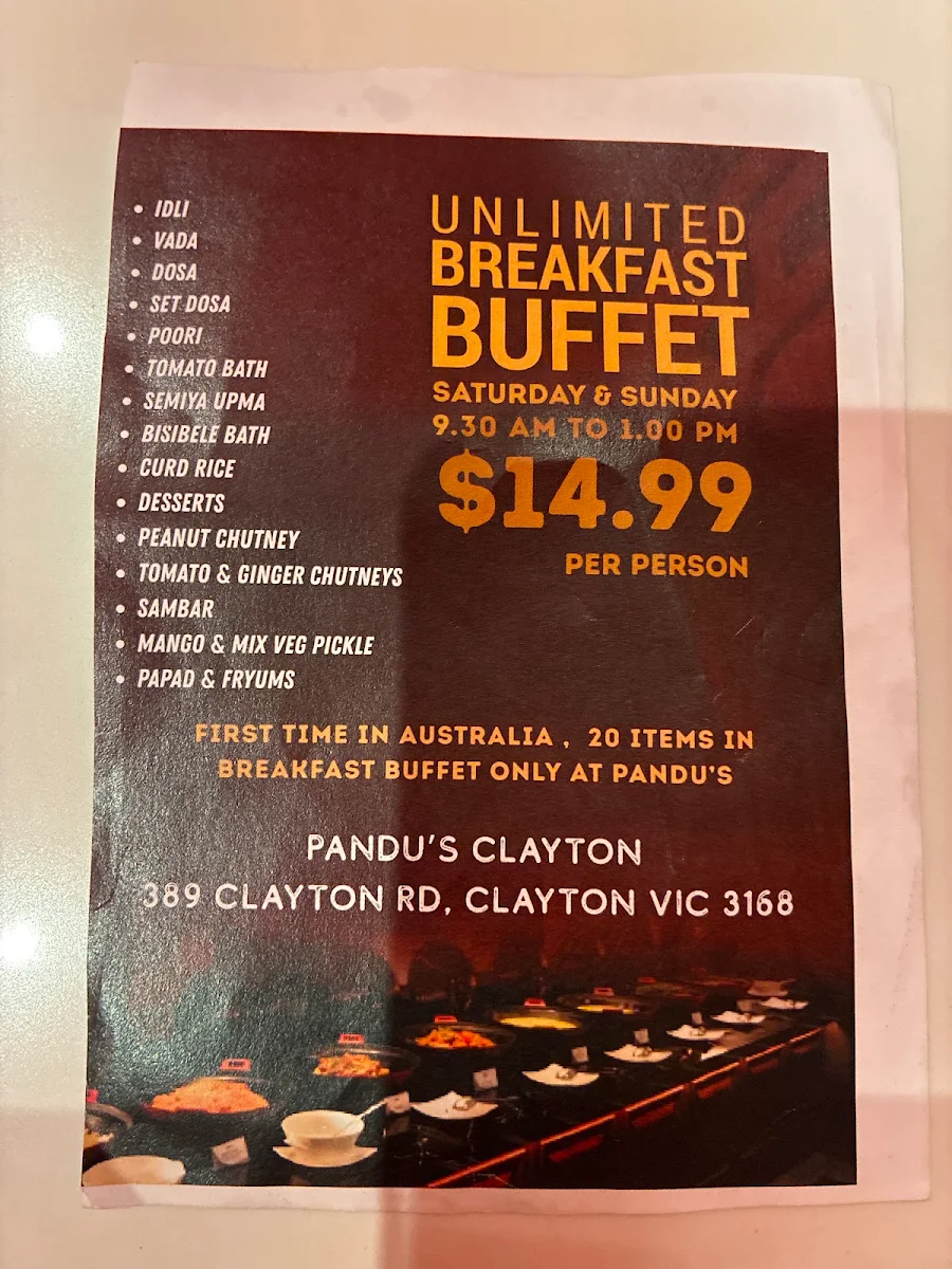 Menu, Pandu's - Clayton