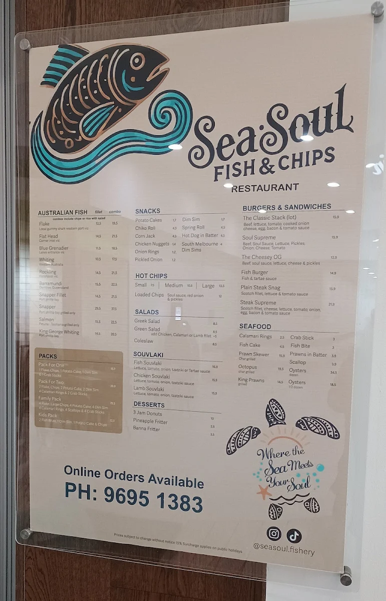 Menu, Sea Soul Fish & Chips Restaurant