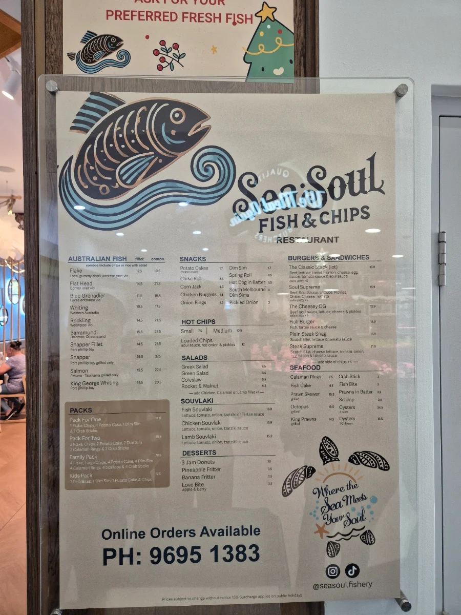 Menu, Sea Soul Fish & Chips Restaurant