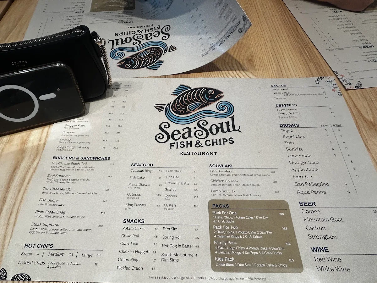 Menu, Sea Soul Fish & Chips Restaurant
