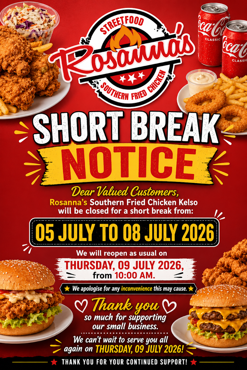 Menu, Rosanna's Southern Fried Chicken- Street Food Deli - Kelso