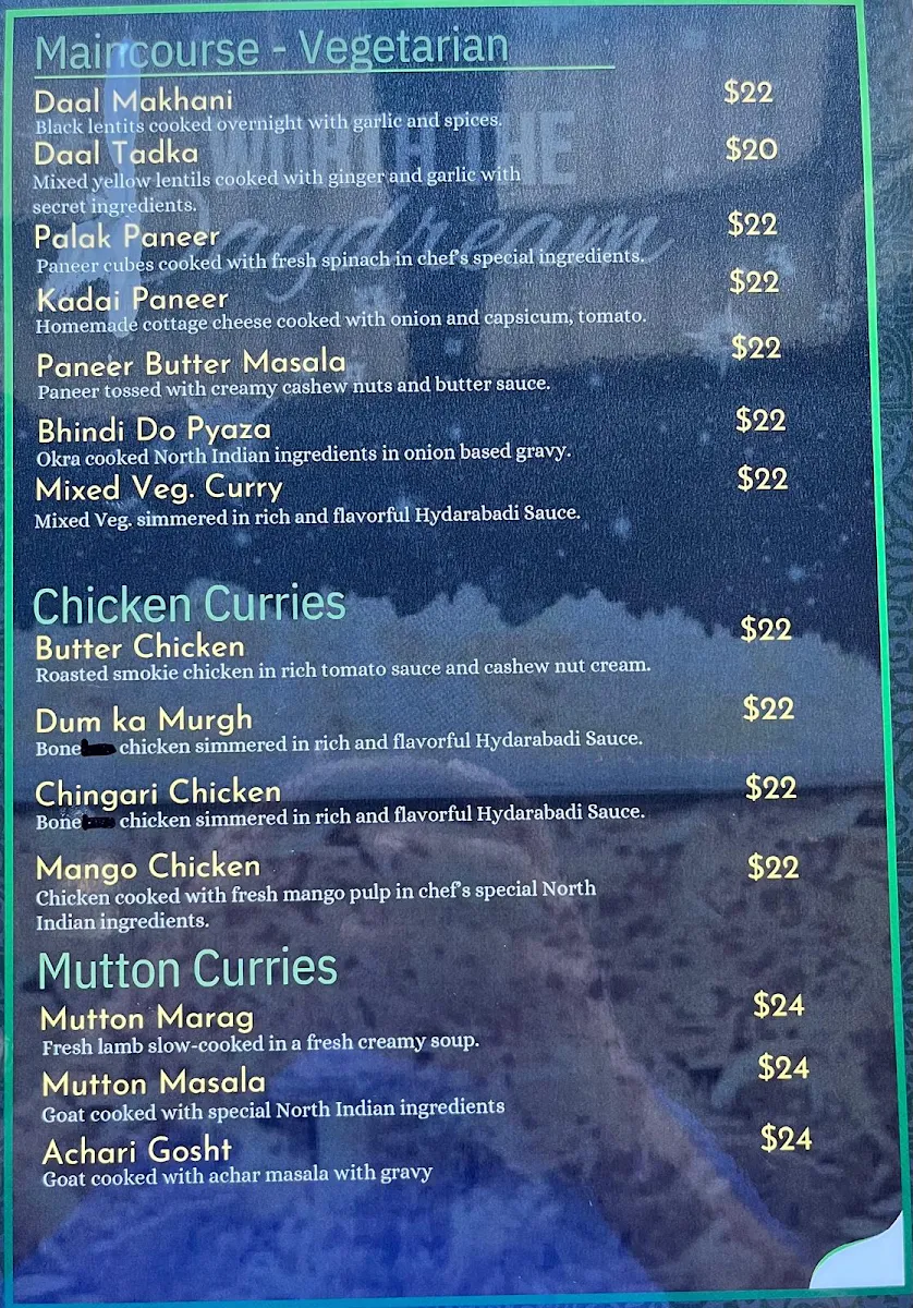 Menu, Pista house Bellavista