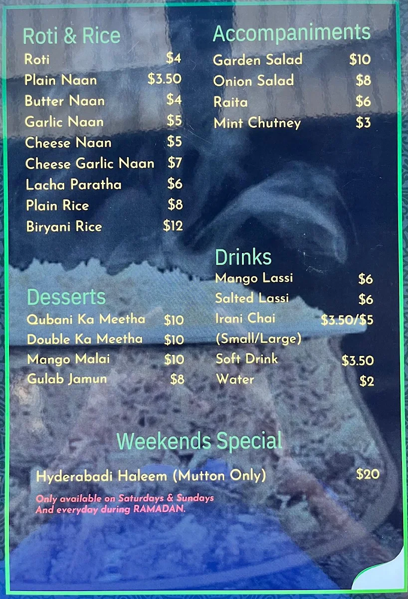 Menu, Pista house Bellavista