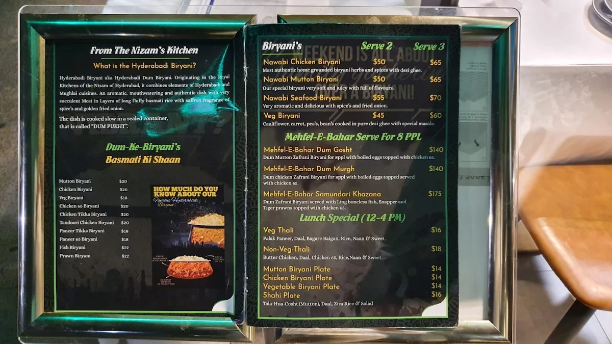 Menu, Pista house Bellavista