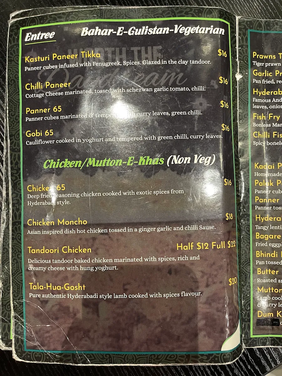 Menu, Pista house Bellavista