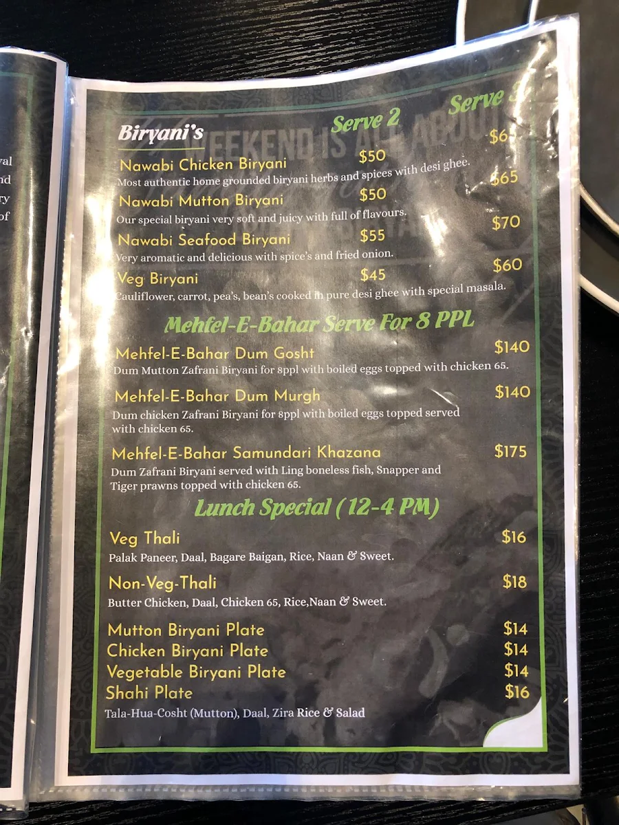 Menu, Pista house Bellavista
