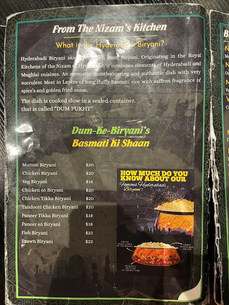 Menu, Pista house Bellavista