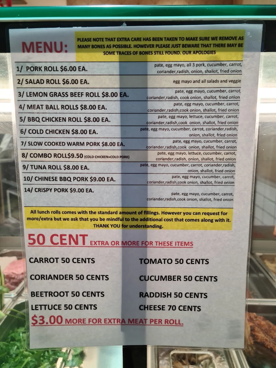 Menu, St Clair Bakery