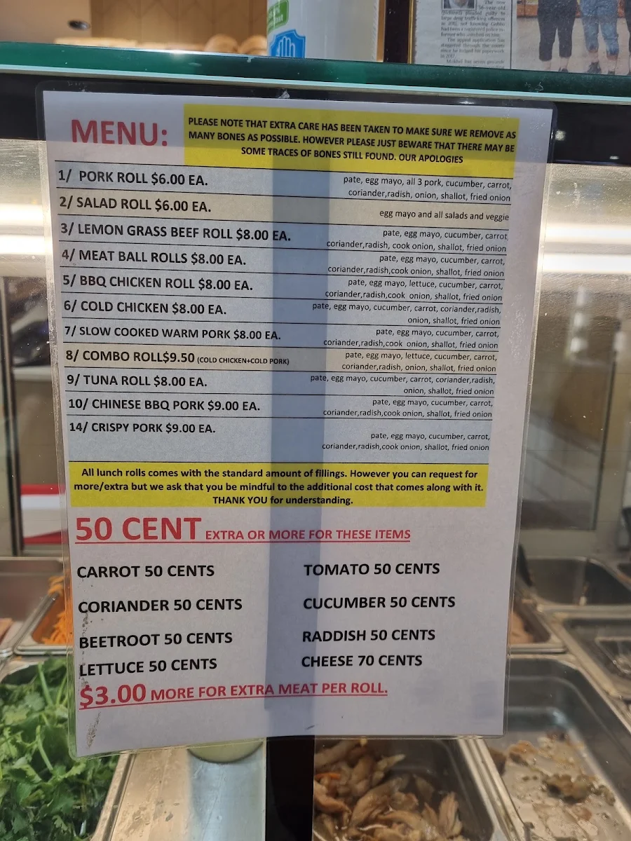 Menu, St Clair Bakery