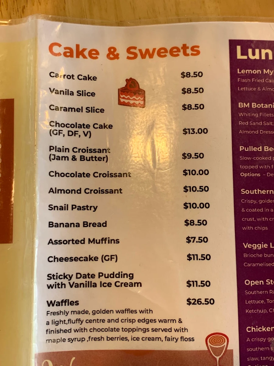 Menu, Bell Bird Cafe