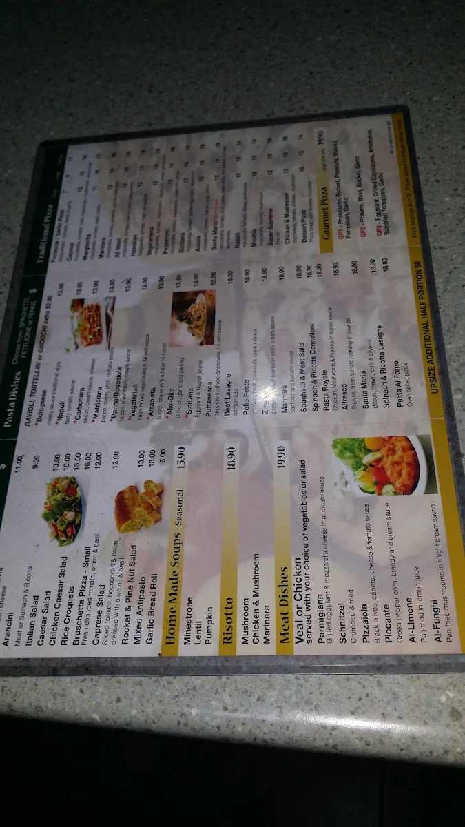 Menu, Pizzeria Italiana