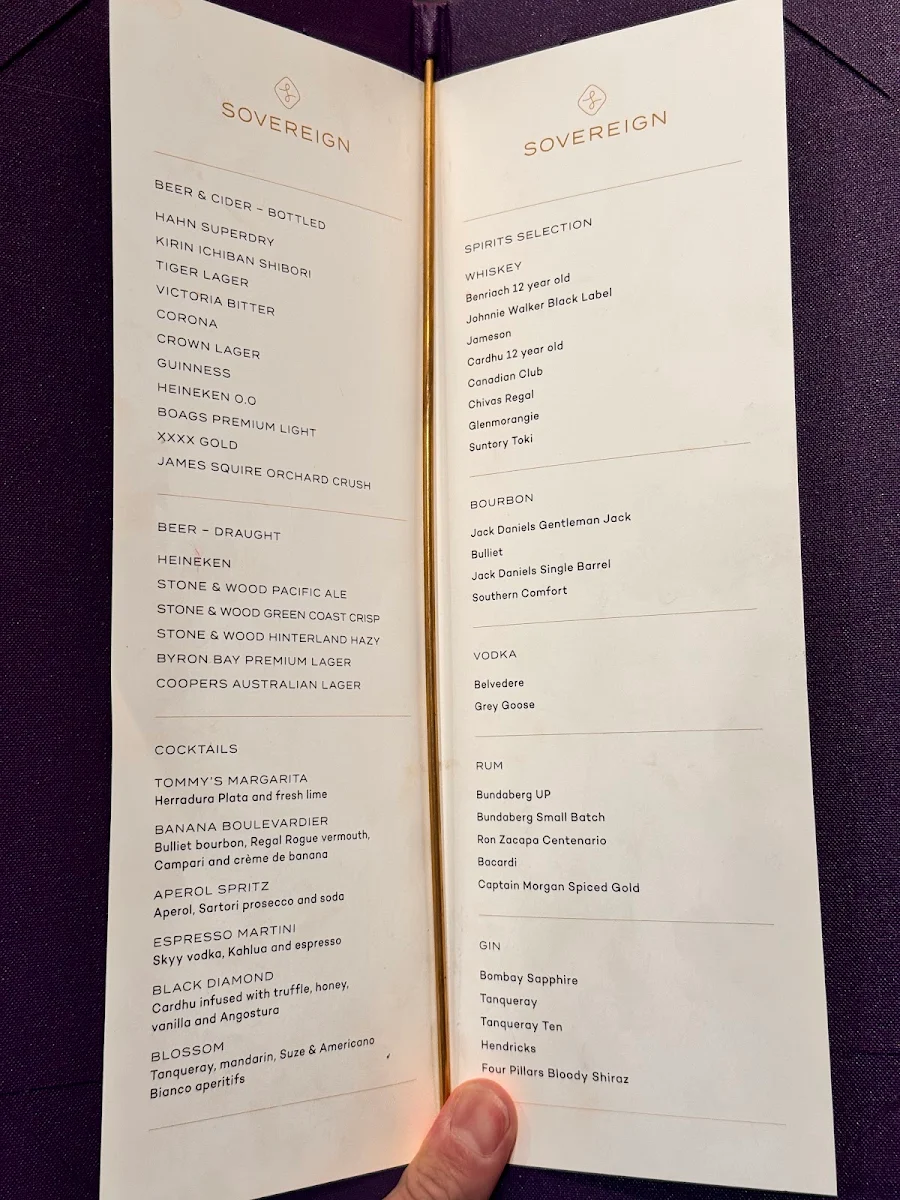 Menu, Sovereign dining The Star Brisbane