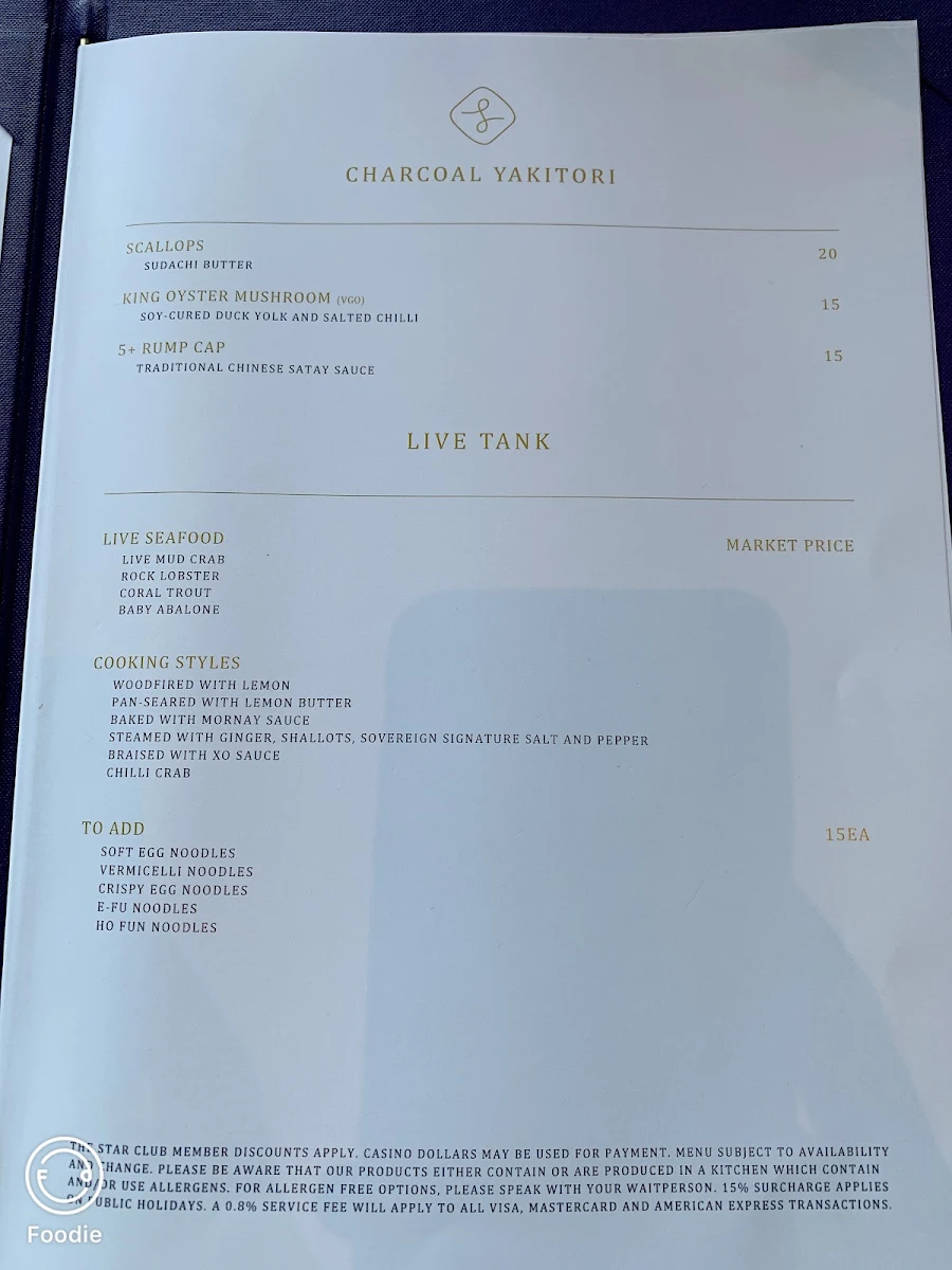 Menu, Sovereign dining The Star Brisbane